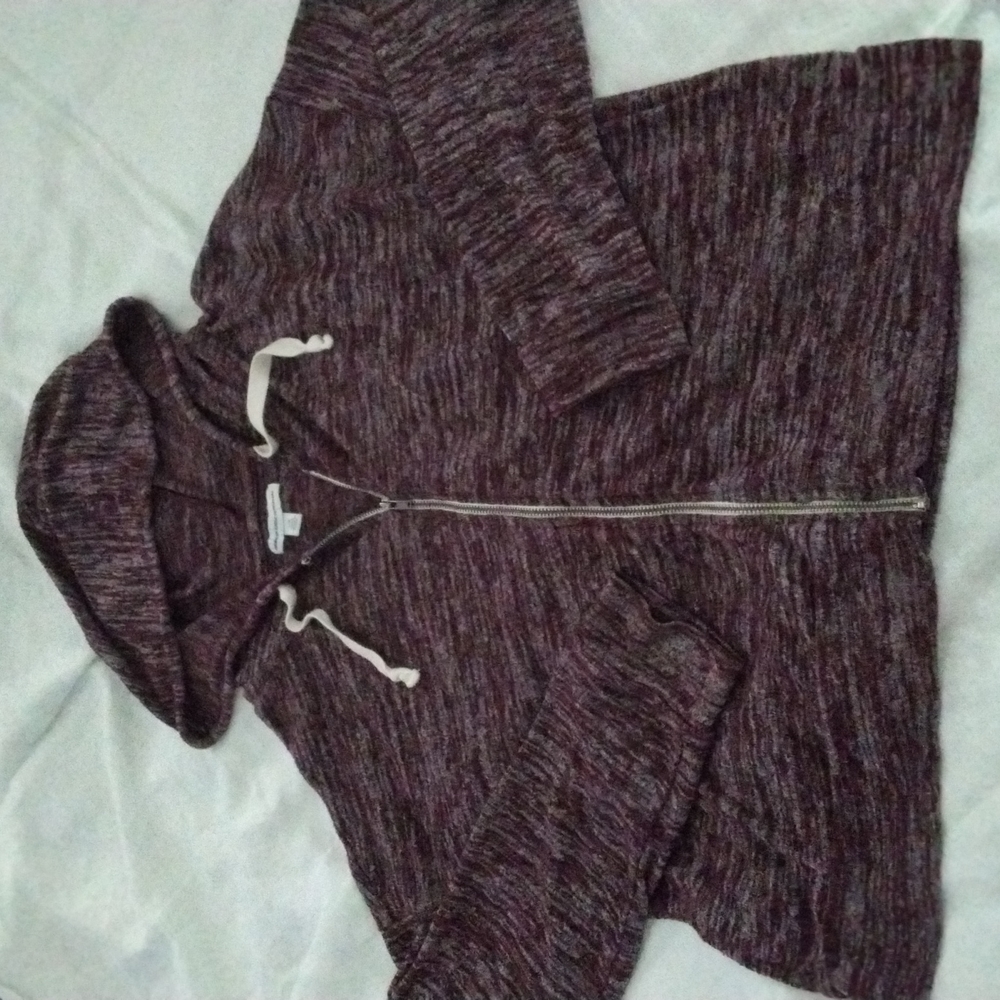AEO Cropped Light Weight Zip Up Hoodie, burgandy, Size L